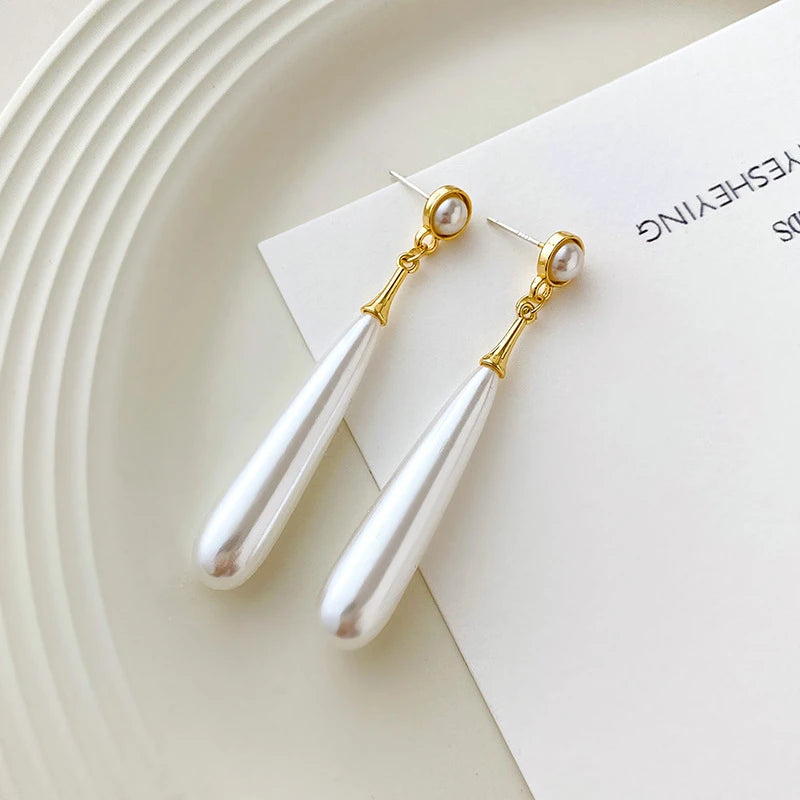New Long Hanging Earrings for Women Imitation Pearl Water Drop Pendants Exaggerated Dangle Earrings Elegant Wedding Ear Jewelry