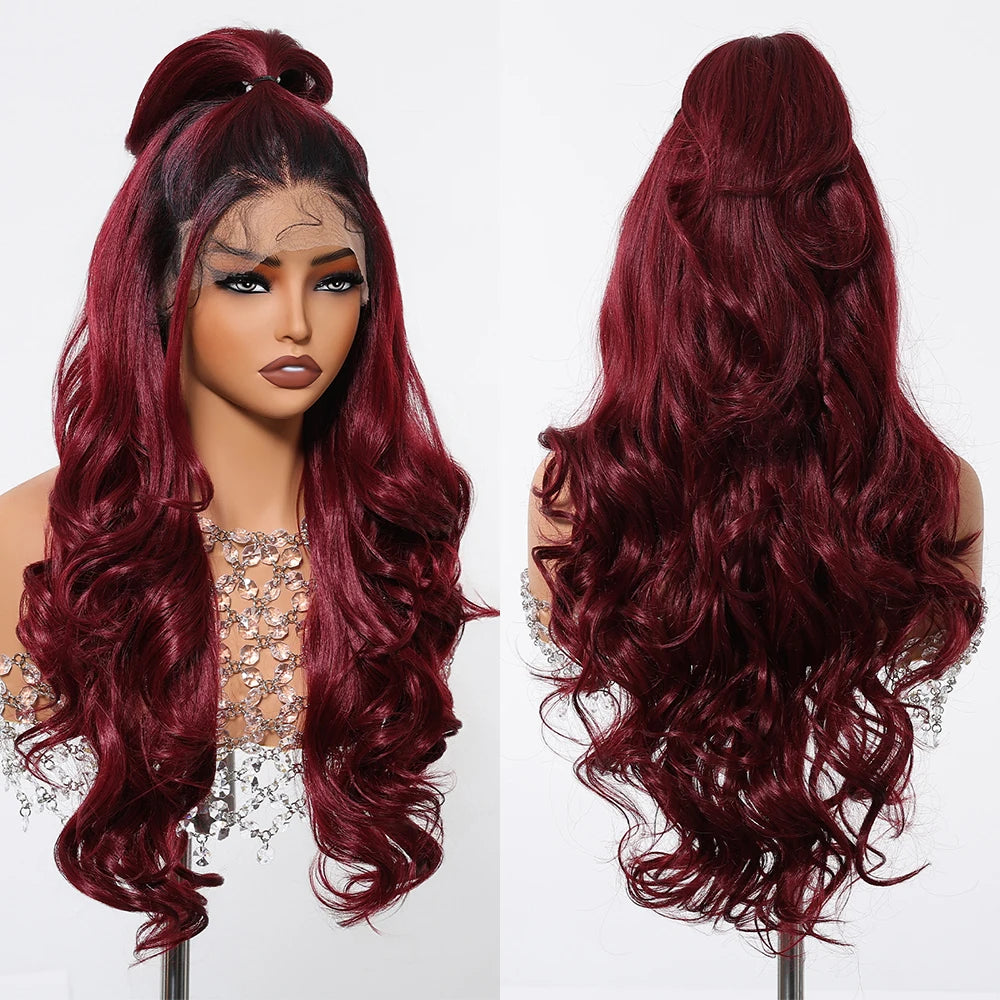 Gray White Highlight Synthetic Wigs 13*6 Transparent Swiss Lace Frontal Wigs Body Wave Long Curly Wigs for Women Elder Mommy Wig