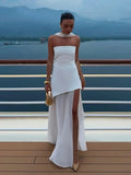 Butter Yellow Mesh Splicing Long Dress Elegant Strapless Split Backless Pleated Gowns For Women 2026 Lady Evening Party Gowns