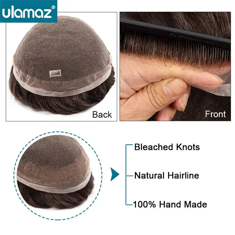 Male hair Prosthesis Full Lace Men's Wig Double Knots Man Wig Human Hair Toupee Breathable Hair System For Man Hair Prosthesis