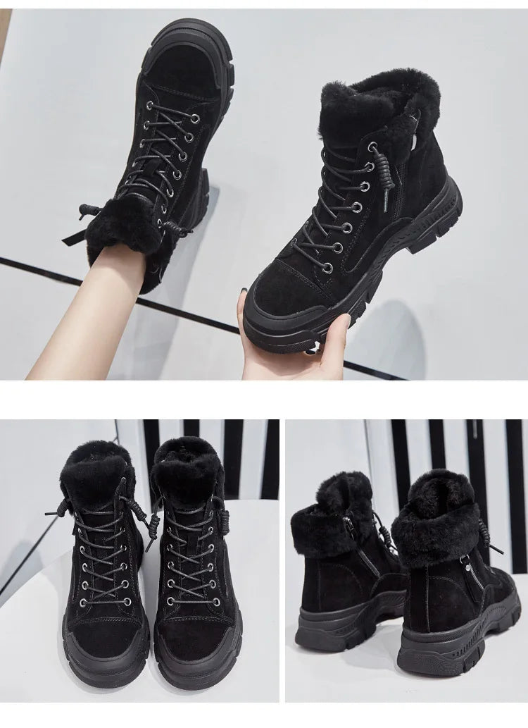 GKTINOO 2026 Winter Shoes Women Snow Boots Thick Sole Warm Plush Winter Shoes Genuine Leather Suede Women Ankle Boots Sneakers