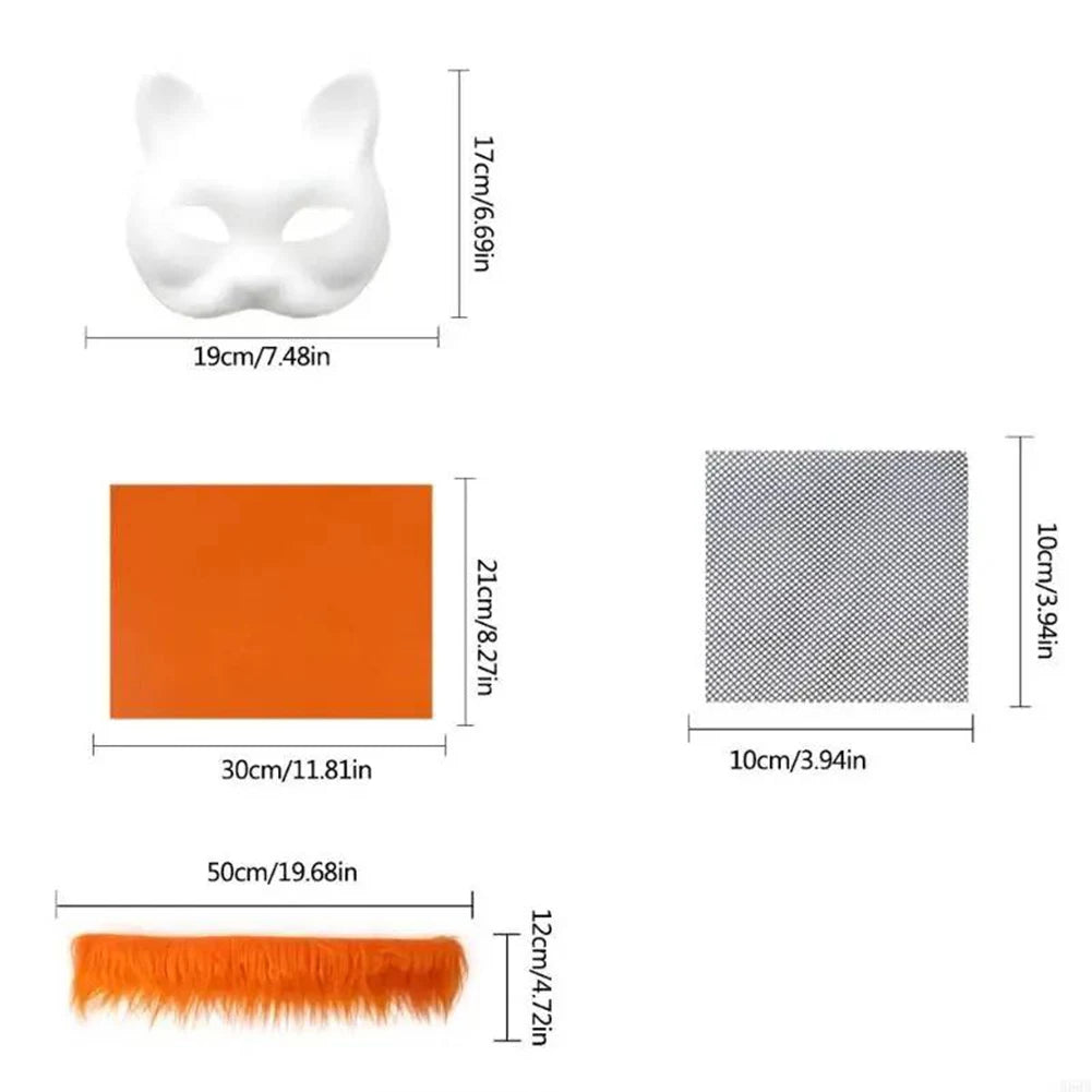 DIY Paper Therian Masks White Cat Masks Blank DIY Halloween Mask Animal Half Facemasks Masquerade Cosplay Party Christmas Gifts