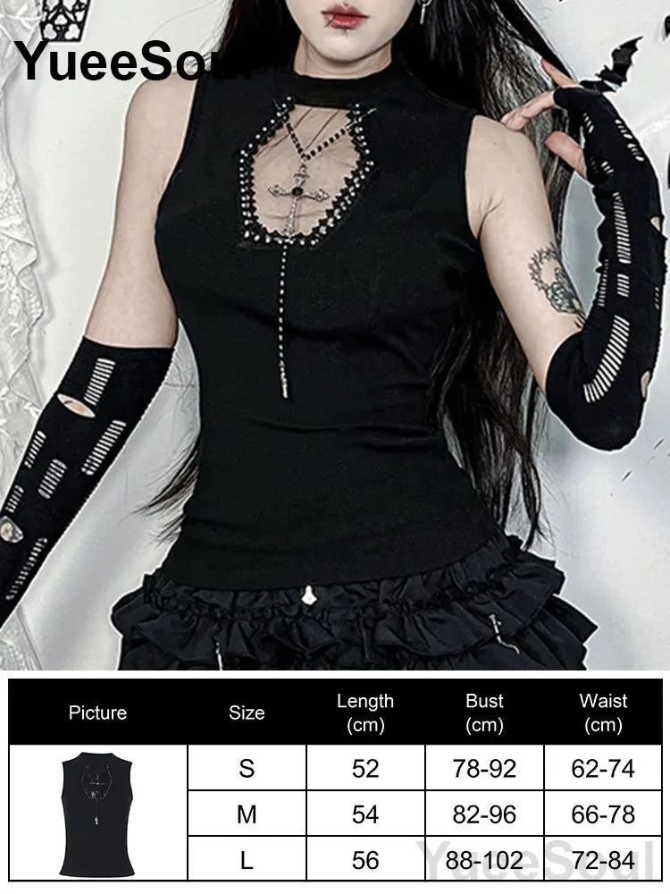 Gothic Crop Tops Black Spaghetti Strap Mesh Slim Corset Tops 2026 New Goth Punk Grunge Fairy Core Sexy Y2K Halloween Clothing