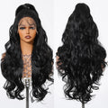 Gray White Highlight Synthetic Wigs 13*6 Transparent Swiss Lace Frontal Wigs Body Wave Long Curly Wigs for Women Elder Mommy Wig