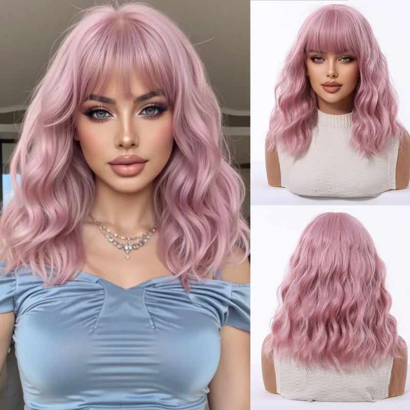 ELEMENT 16 Inch Ombre Golden Blonde Loose Curly Hair Wig with Bangs Lolita Cosplay Party Daily Wigs for Women
