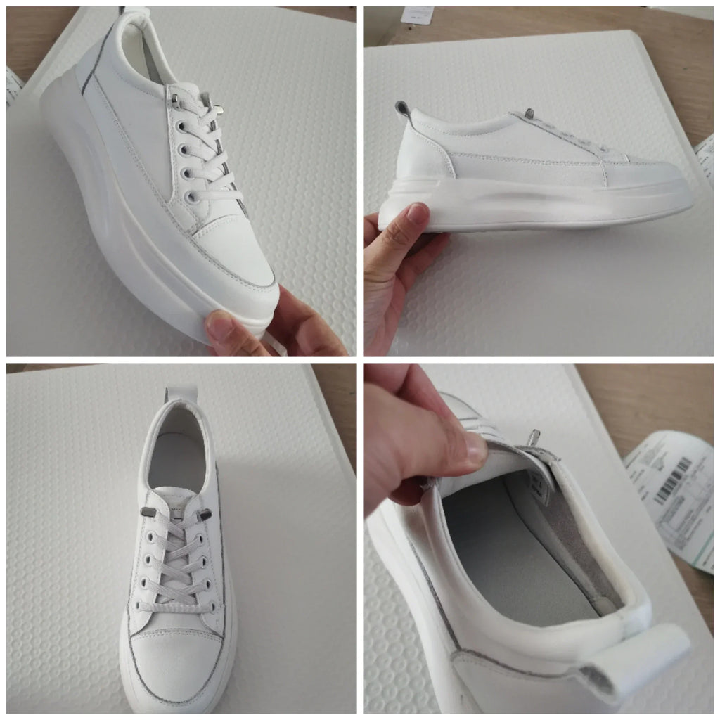 Fujin 4.5cm Genuine Leather Women Shoes Platform Flats Breathable Women Mesh Shoes White Sneakers Spring Autumn Summer Shoes