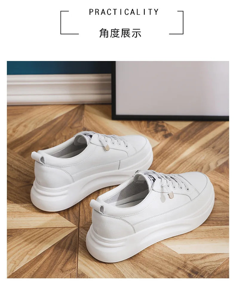 Fujin 4.5cm Genuine Leather Women Shoes Platform Flats Breathable Women Mesh Shoes White Sneakers Spring Autumn Summer Shoes
