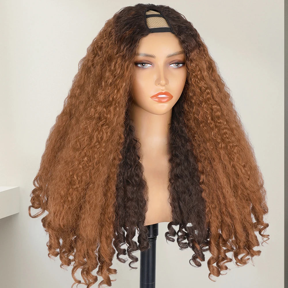 Afro Curly Yaki Wigs for Black WomenHeadband Kinky Straight Full Machine Synthetic Wigs Yaki Straight Glueless Clip in Vpart Wig