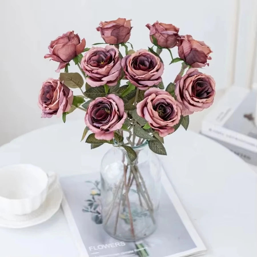 Artificial Flowers Silk Roses Wedding Bridal Bouquet Festival Outdoor Garden Home RoomTable Decor DIY Gift Box Hotsale Scrapbook