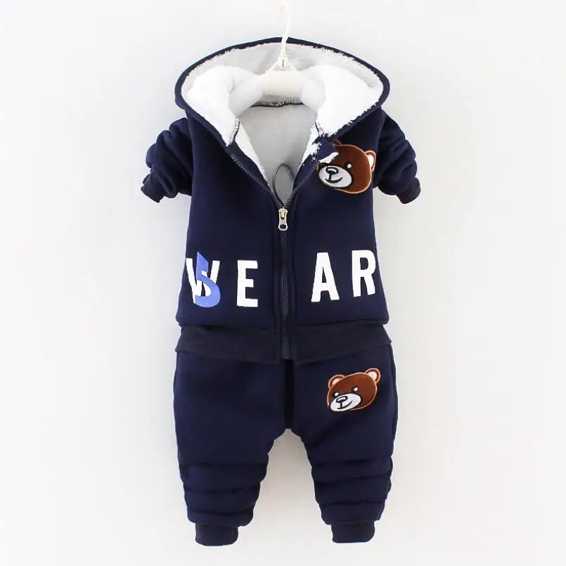 Children's Winter Padded Clothes Suit Boys Girls hooded Thickened Cotton Quilted Trousers0-5T Baby Home Service 2-Piece Set