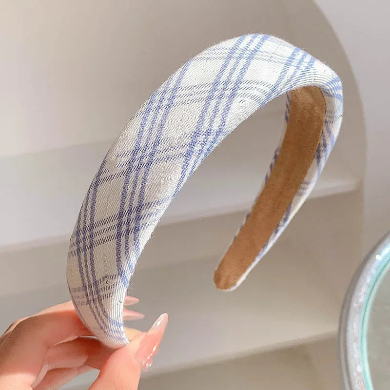 New Korean Style Sponge Headband for Women Elegant Gold Label Blue Wide Brimmed Hair Band Fashion Girl Face Wash Hair Hoop