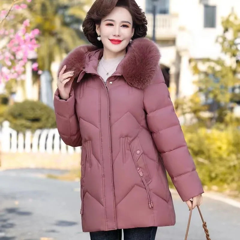 Winter Clothes New Medium Long Down Cotton Jacket Women Middle-aged Plush Thickened Cotton Jacket Female Outwear