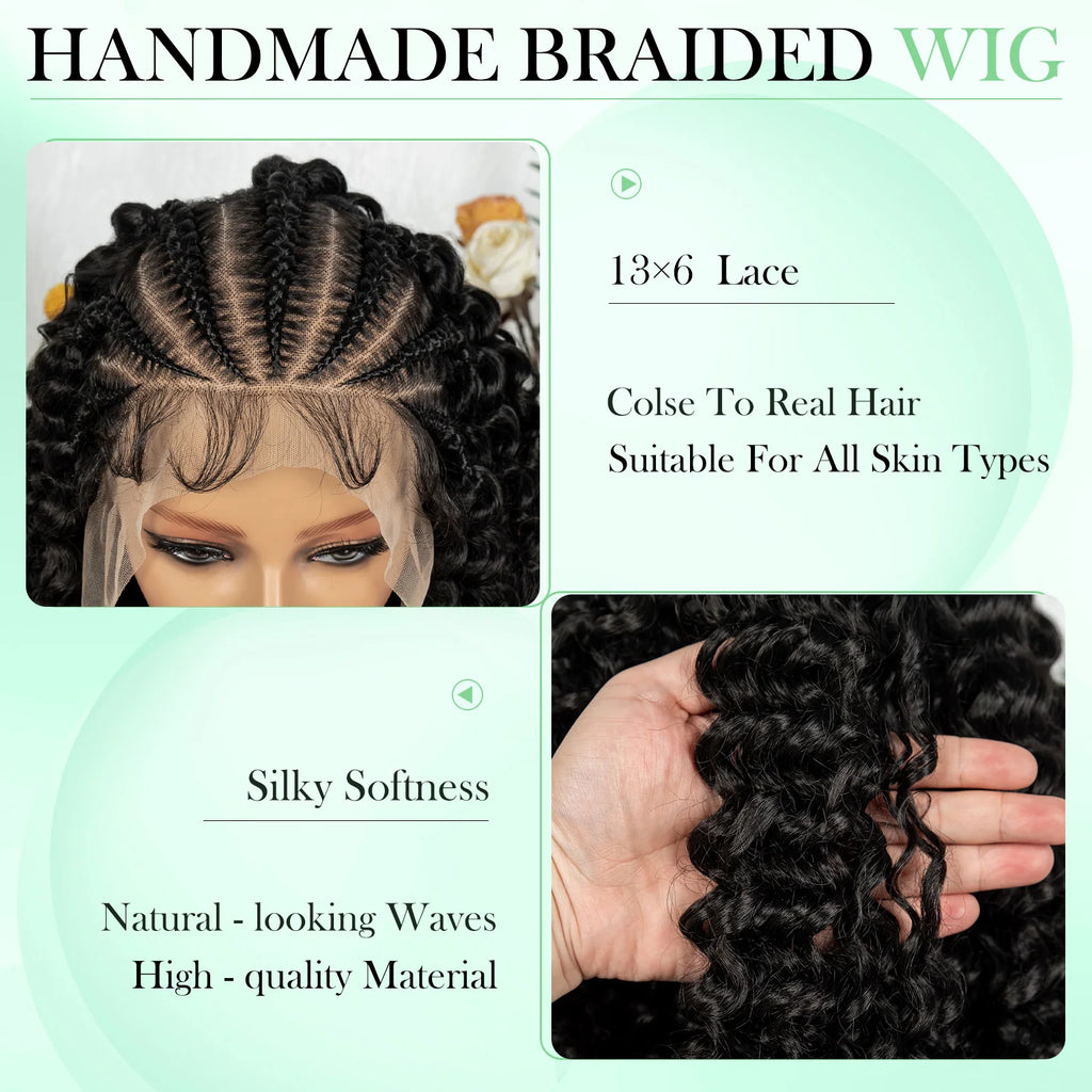 KIMA New Style Braided Wig with Water Wave 13x6 lace Cornrow Wig Partition Design With Curly Hair and Baby Hair for Black Women