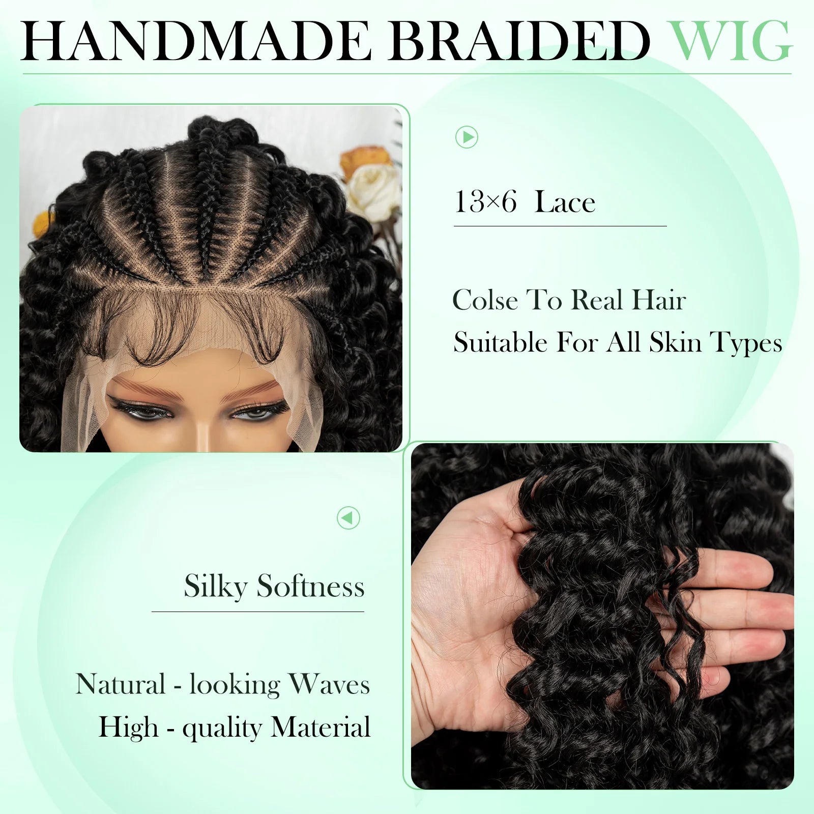 KIMA New Style Braided Wig with Water Wave 13x6 lace Cornrow Wig Partition Design With Curly Hair and Baby Hair for Black Women