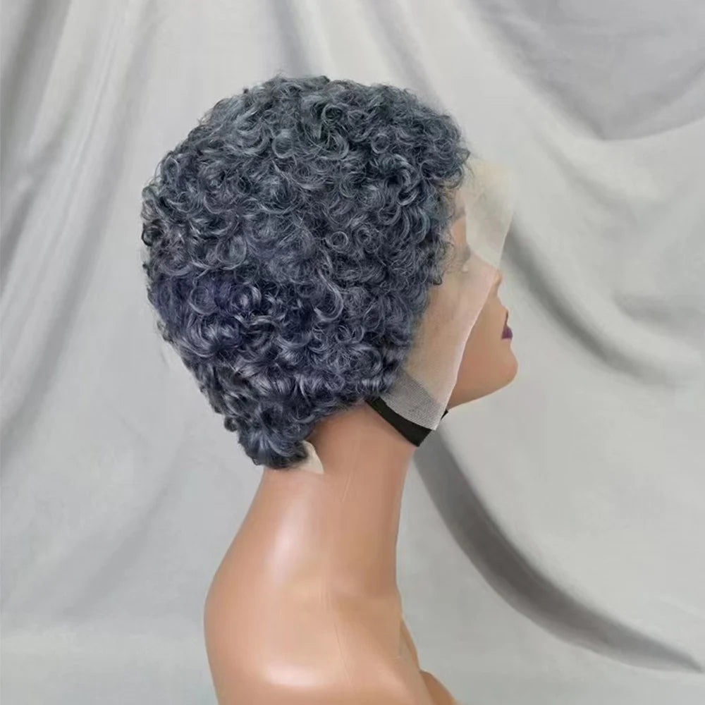 13x4 Lace Frontal Short Pixie Cut Curly Wave  Human Hair Wigs 180% Density 13x4 Lace Front Human Hair Wig for Black Women