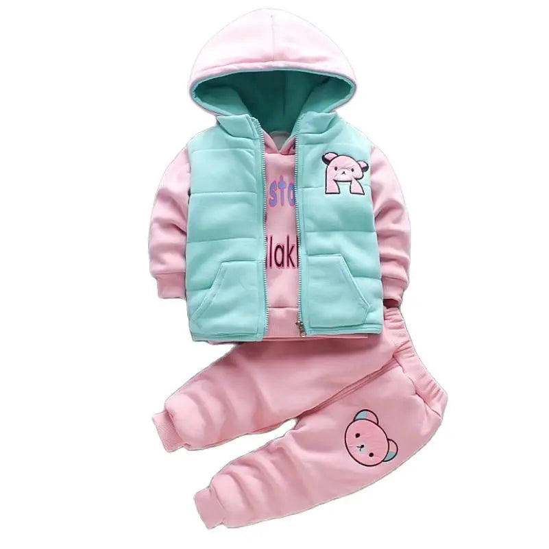 Children's Winter Padded Clothes Suit Boys Girls hooded Thickened Cotton Quilted Trousers0-5T Baby Home Service 2-Piece Set