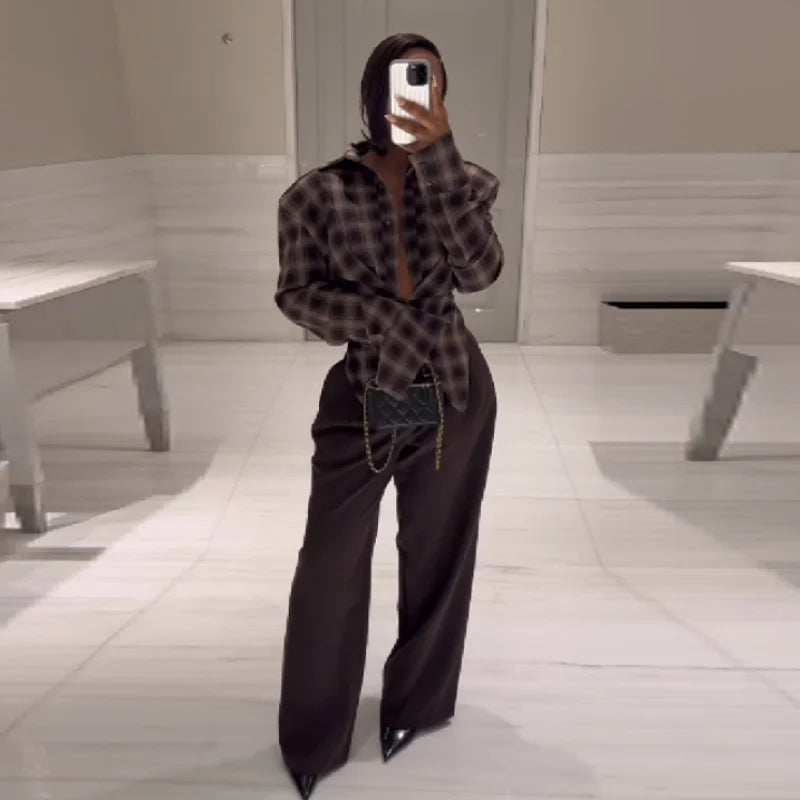 Chic Sexy Plaid Long Sleeved Shirt Designers Flattering Stylish Casual Female Autumn Tops Trendy Fashionable Women's Streetwear