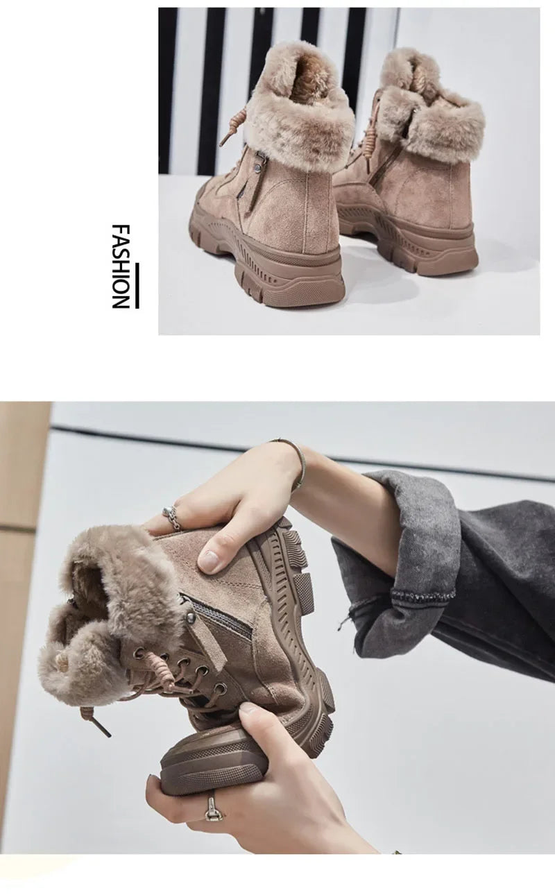 2026 Winter Shoes Women Snow Boots Thick Sole Warm Plush Cold Winter Shoes Genuine Leather Suede Women Ankle Boots