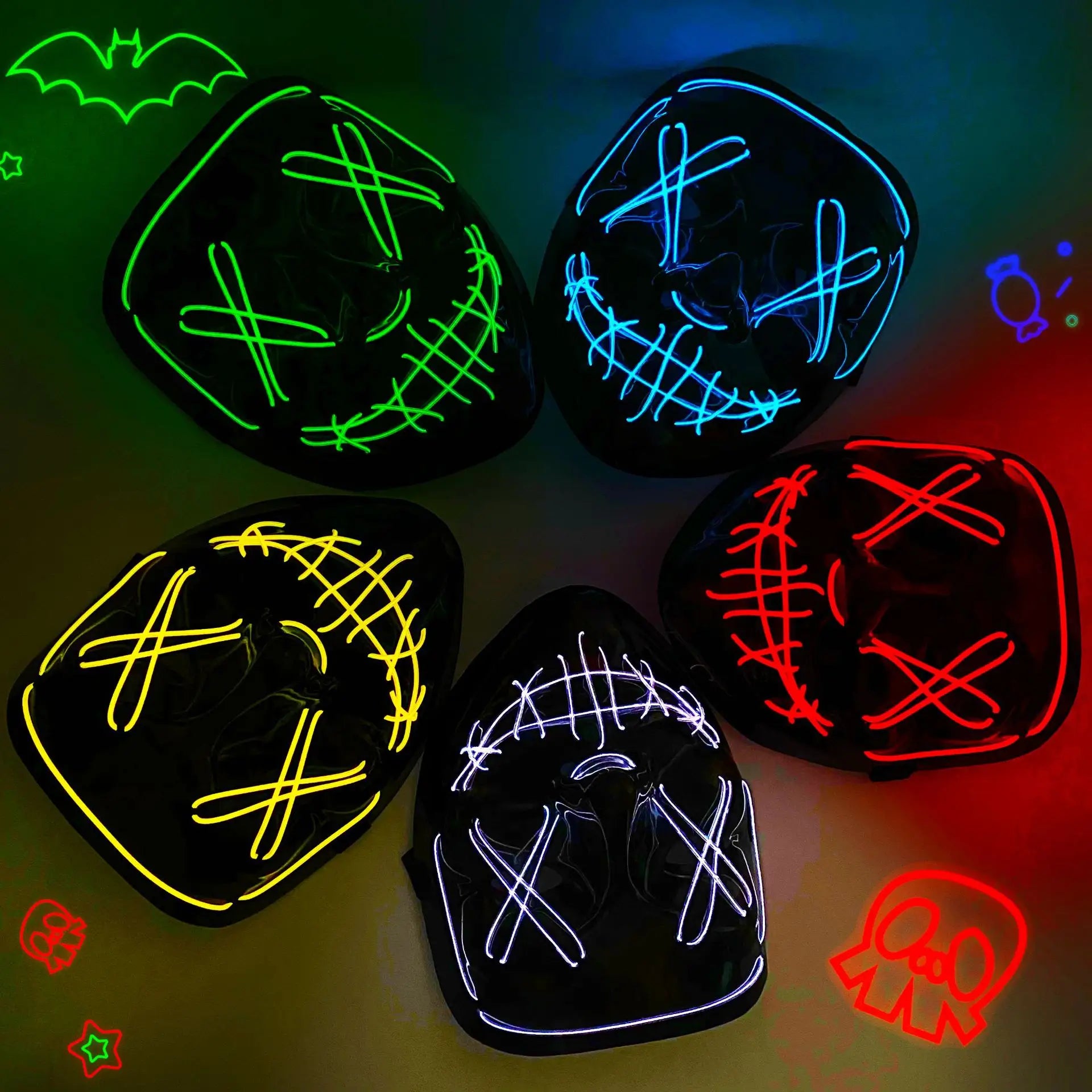 Wireless Halloween Neon LED Purge Mask Masque Masquerade Party Masks Light Grow in the Dark Horror Mask Glowing Masker