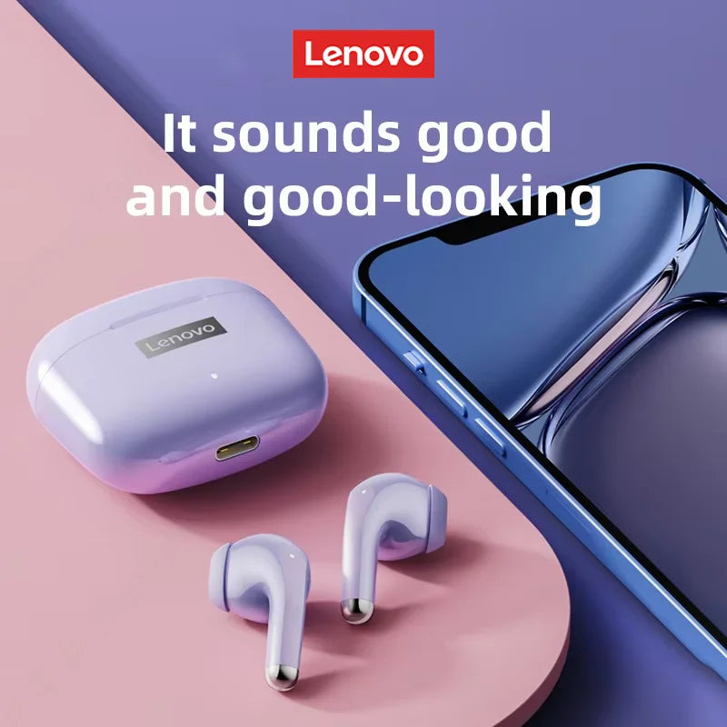 New Lenovo LP40 Pro Bluetooth V5.3 Earphones Punchy Bass Sound Headset Full Compatible Low Latency Game Sports Music Headphones