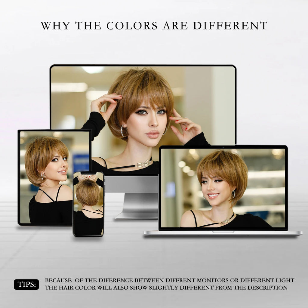 7JHH WIGS Short Bob Wig Ombre Blonde Wig for Women Daily Party Natural Synthetic Hair Wig with Bangs Heat Resistant Fiber