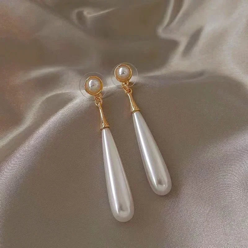 Imitation Pearl Waterdrop Long Drop Earrings for Women Temperament European and American Girl Jewelry