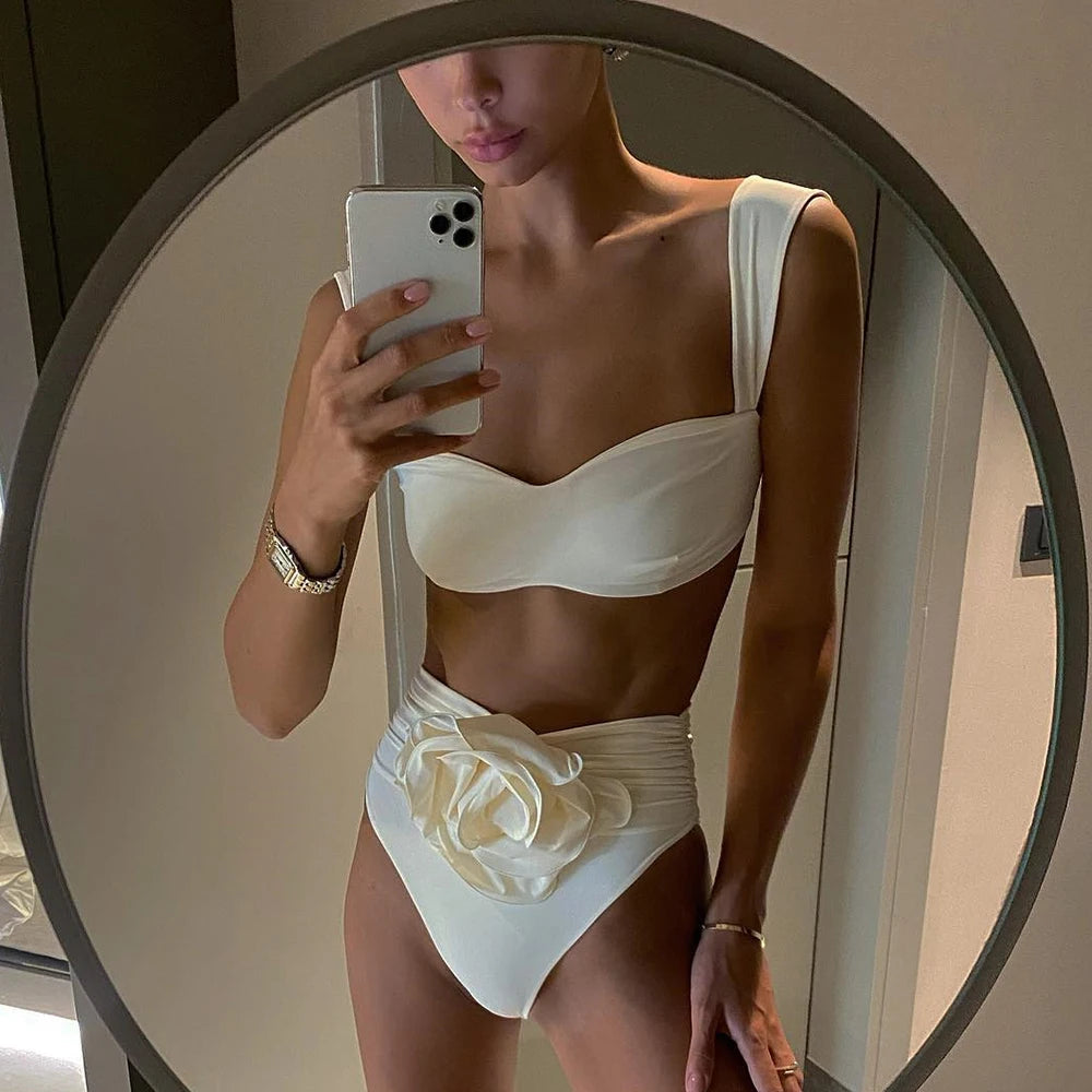 Two-Pieces Women Floral Lace Up 2026 Push-Up Padded Bra White Bikini Set Swimsuit Swimwear Bathing Suit Beachwear Biquini
