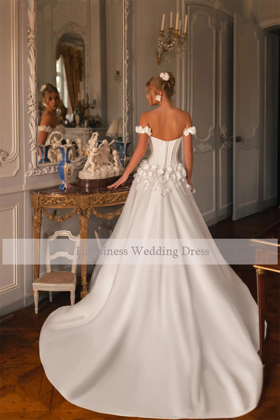 Customized Sweetheart  3D Flowers Cap Sleeve  Wedding Dress    Buttons Color Bridal Gown robe de mariée