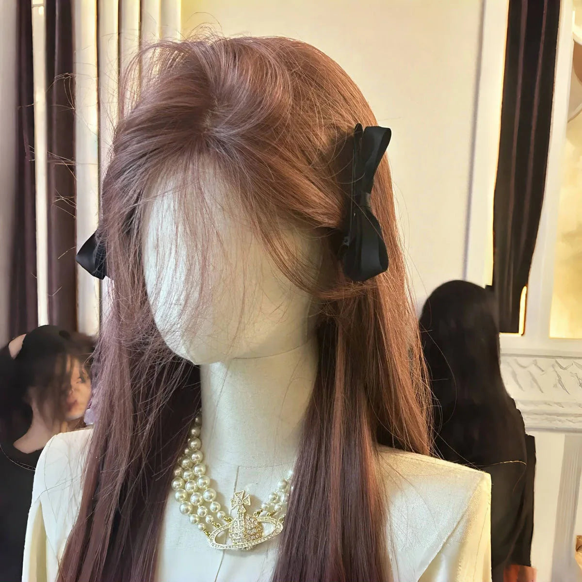 Lace Front Synthetic Wigs Pink Brown Wig Long Straight Lolita Wig Female Cosplay Heat Resistant Wig for Daily Use 가발
