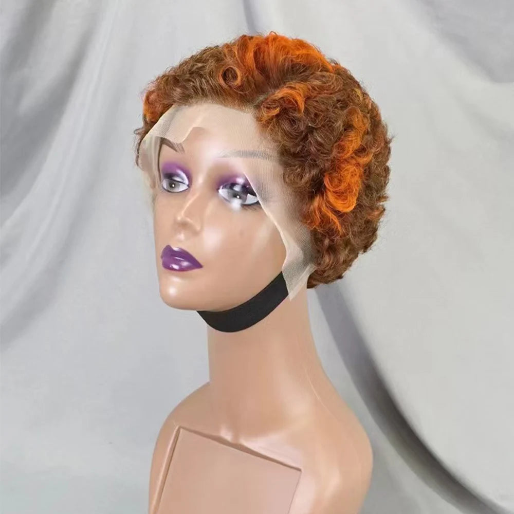 13x4 Lace Frontal Short Pixie Cut Curly Wave  Human Hair Wigs 180% Density 13x4 Lace Front Human Hair Wig for Black Women