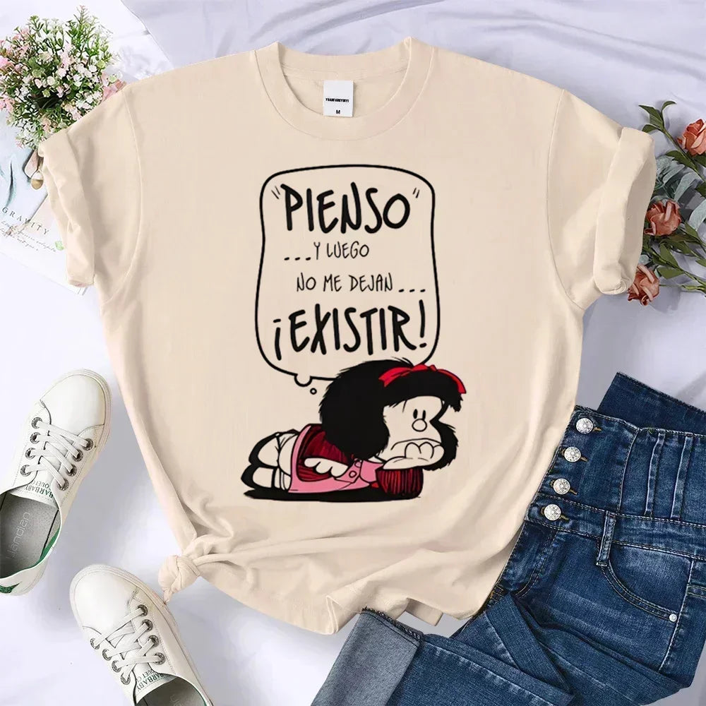 Mafalda Top Women's Casual Loose Comfortable Summer Pattern Manga T-shirt Female Designer Harajuku Clothing