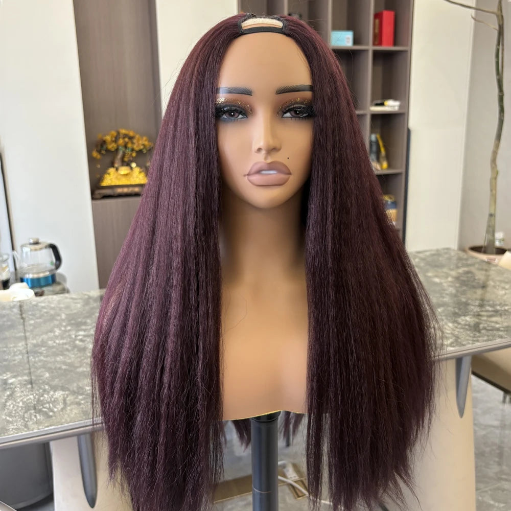 Afro Curly Yaki Wigs for Black WomenHeadband Kinky Straight Full Machine Synthetic Wigs Yaki Straight Glueless Clip in Vpart Wig