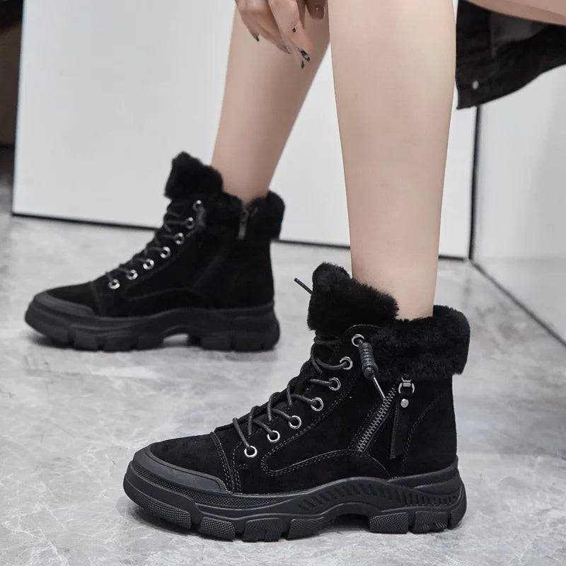 GKTINOO 2026 Winter Shoes Women Snow Boots Thick Sole Warm Plush Winter Shoes Genuine Leather Suede Women Ankle Boots Sneakers