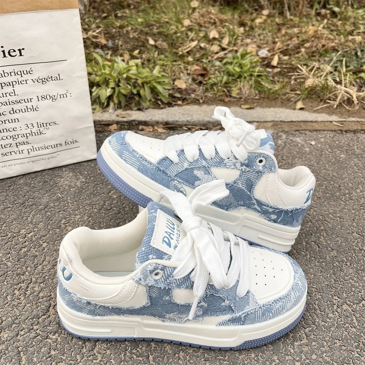 2026 Spring New Thick-Soled All-Match Casual Sneakers Female Couple National Trend Niche Denim Blue Couple Bread Shoes Male