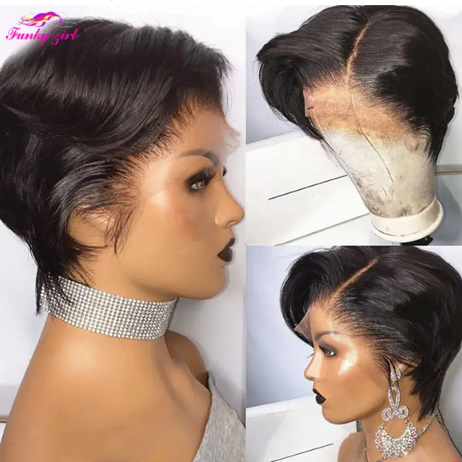Pixie Cut Wig Transparent Lace Human Hair Wigs For Women Straight Short Bob Wig 13x5x1 T Lace Wig Pre-pluck Brazilian Remy  Hair