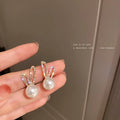Fashion CrysFashion  Long Bowknot Waterdrop Pearl Earrings Woman Simple Cute Vintage Square lower Statement Earring Jewerly