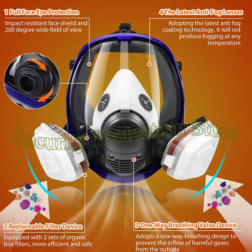 Gas Masks Survival Nuclear and Chemical - Reusable Full Face Respirator Gas Mask with Activated Carbon Filter