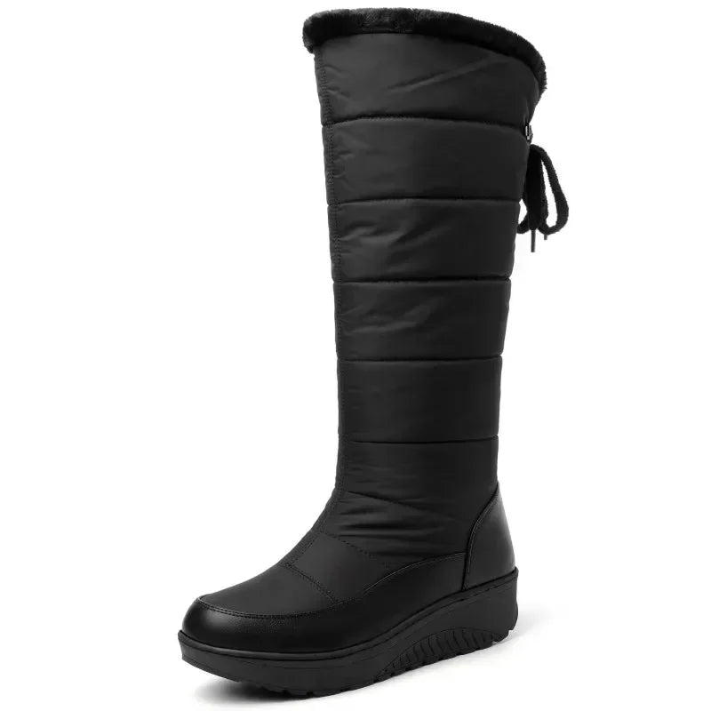 Waterproof Winter Shoes Woman Snow Boots 2026 Warm Fur Plush Casual Wedge Knee High Boots Girls Black White Rain Shoes Ladies