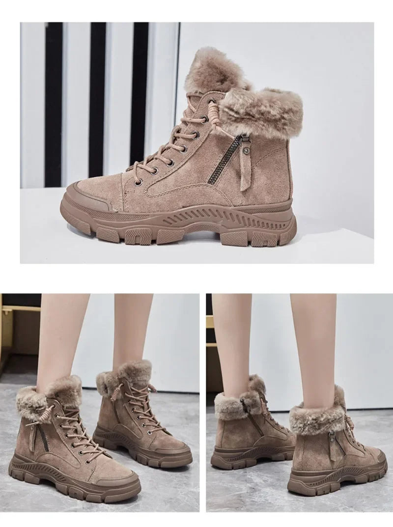 2026 Winter Shoes Women Snow Boots Thick Sole Warm Plush Cold Winter Shoes Genuine Leather Suede Women Ankle Boots