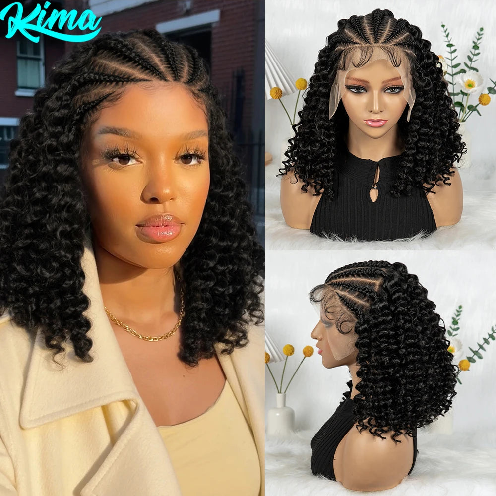 KIMA New Style Braided Wig with Water Wave 13x6 lace Cornrow Wig Partition Design With Curly Hair and Baby Hair for Black Women