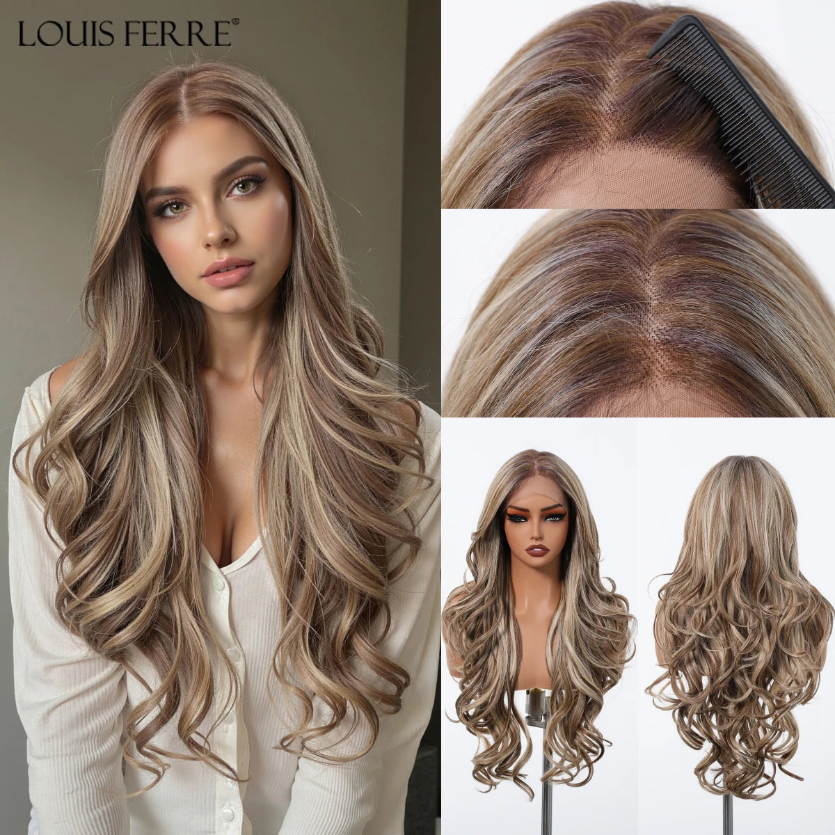 Brown Blonde Highlight Wigs 13*4 Lace Front Wig For Women Daily Party Long Layer Synthetic Hair Heat Resistant Natural Hairline