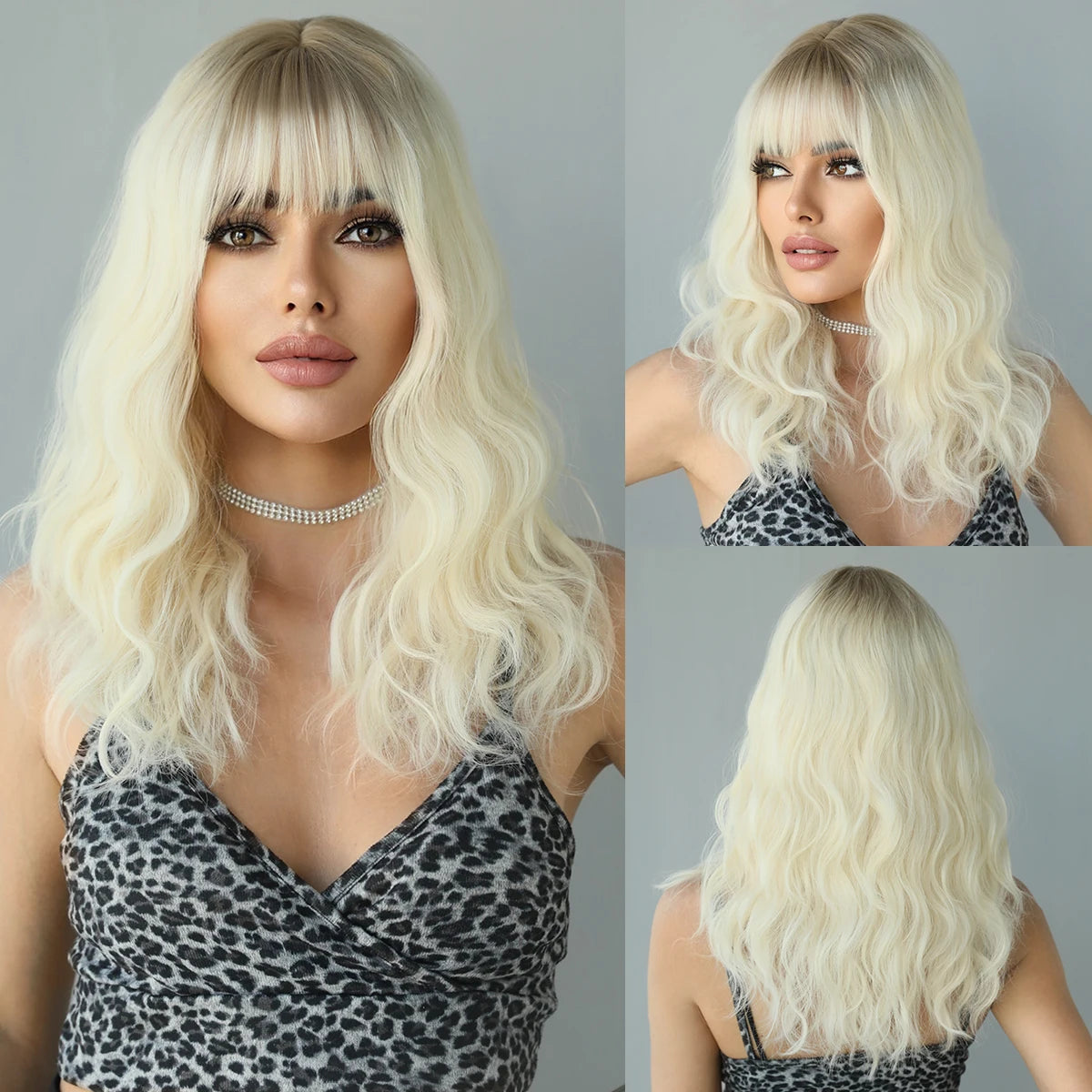 7JHH WIGS Short Bob Wig Ombre Blonde Wig for Women Daily Party Natural Synthetic Hair Wig with Bangs Heat Resistant Fiber