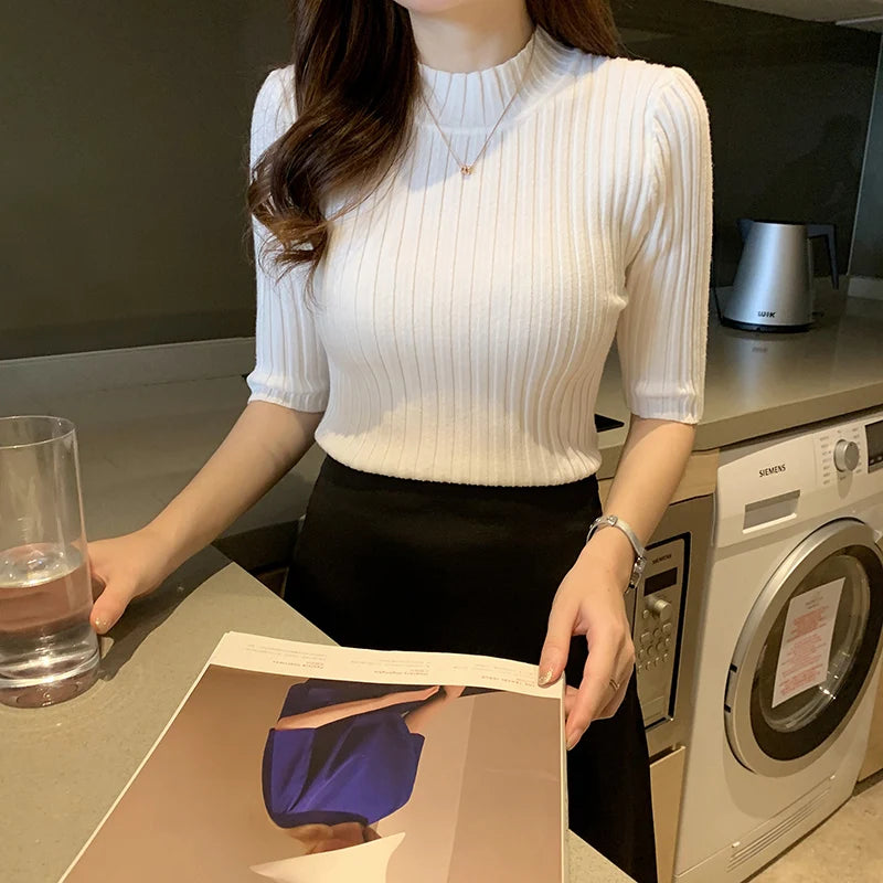 Blusas Mujer Blouses Top FemmeTops Women Blusas Mujer De Moda 2026 Verano Short Sleeve Knit Blouse Women Knitted Pullovers E525