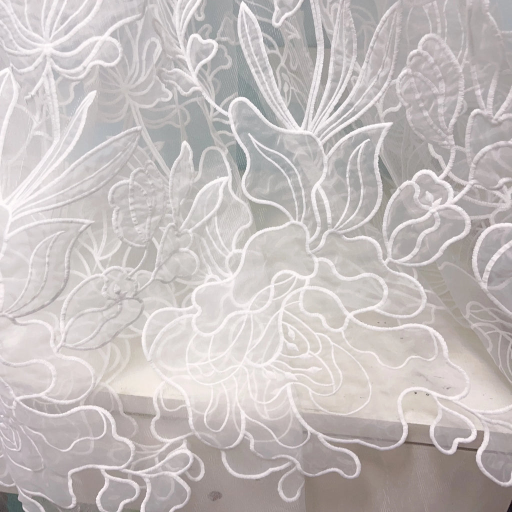 High-Quality Lace and Mesh Fabric with Organza Laser Cut Flower for Wedding Dress and Evening Gown Elegant Bridal Lace Fabric
