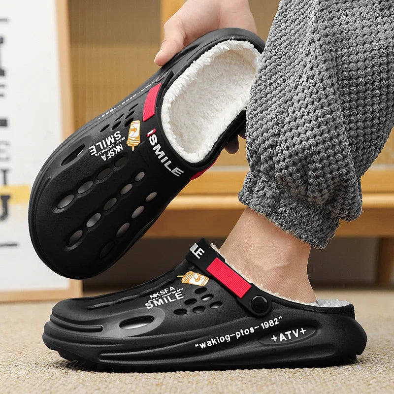 Winter Men Slippers Warm Furry Garden Shoes Soft Indoor Home Cotton Shoe EVA Plush Slides Casual Outdoor Comfortable Fur Crogs