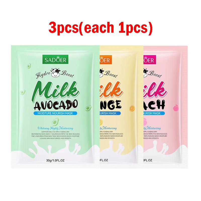 3/9/15pcs SADOER Milk Fruits Facial Masks Vitamin C Avocado Moisturizing Whitening Anti Wrinkle Face Sheet Masks Skin Care