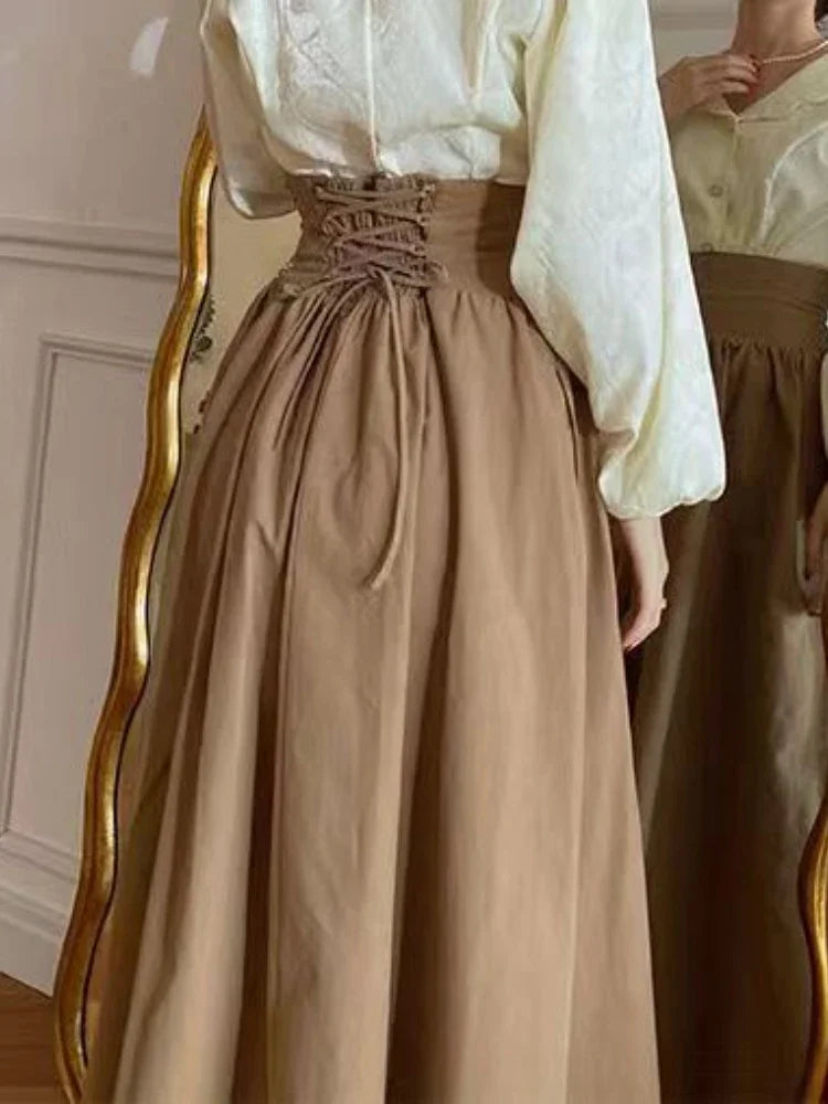 Winter Dark Brown Vintage Skirt Women Harajuku Pocket Elegant Long Skirts Female Korean Fashion Designer Y2k Casual Skirts 2026