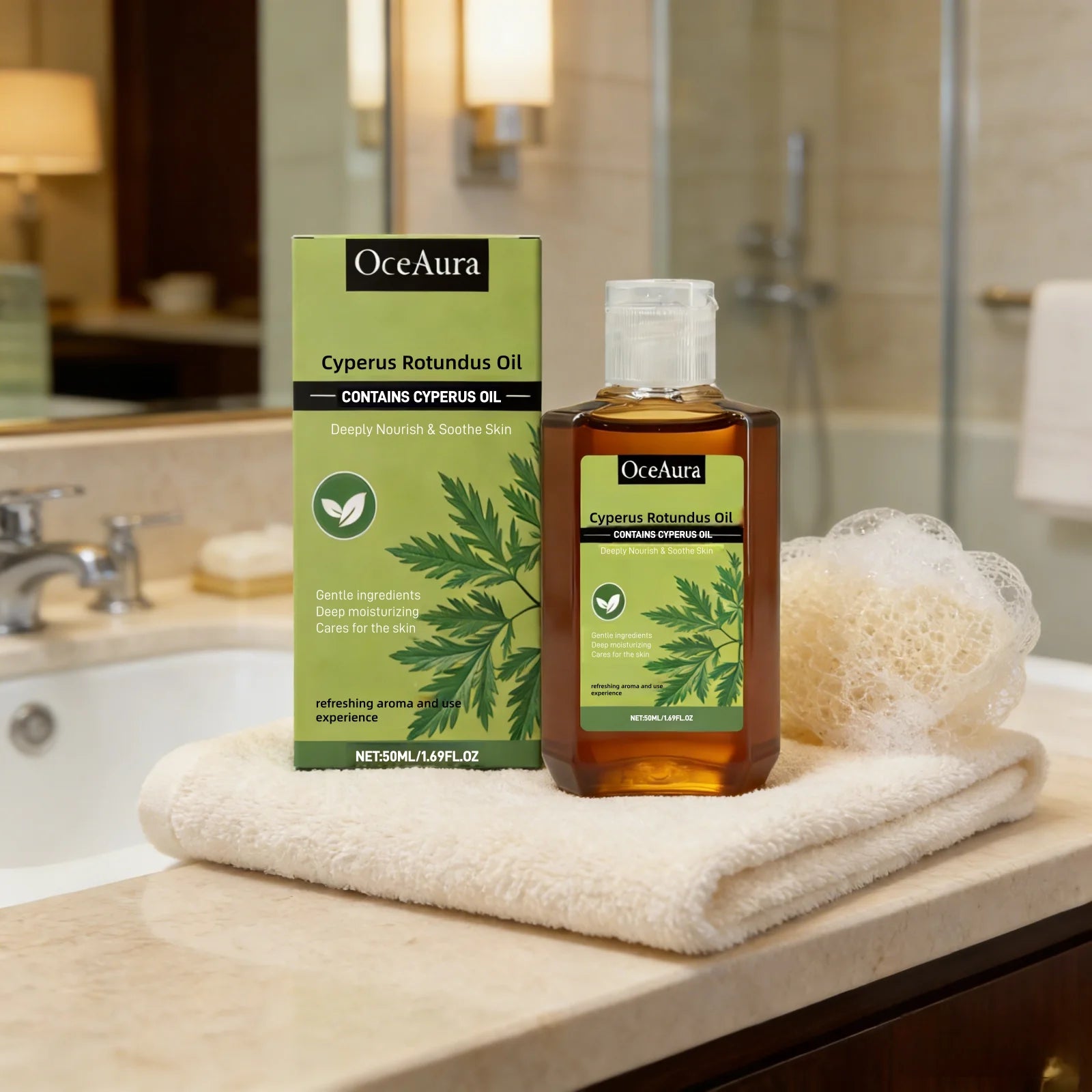 OceAura Cyperus Rotundus Oil Deep Hydration Repair Skin Soothing Improve Redness Non Greasy Massage Oil for the Body Care 50ml