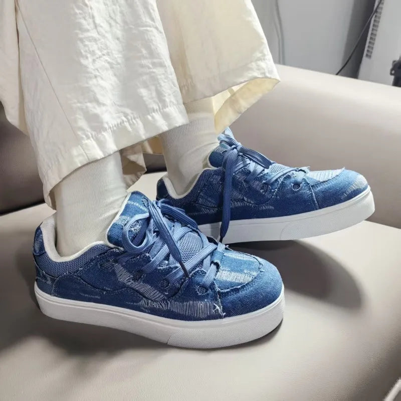 High Quality Thick-Soled Shoes All-Match Casual Sneakers Female Couple National Trend Niche Denim Blue Couple Bread Shoes women