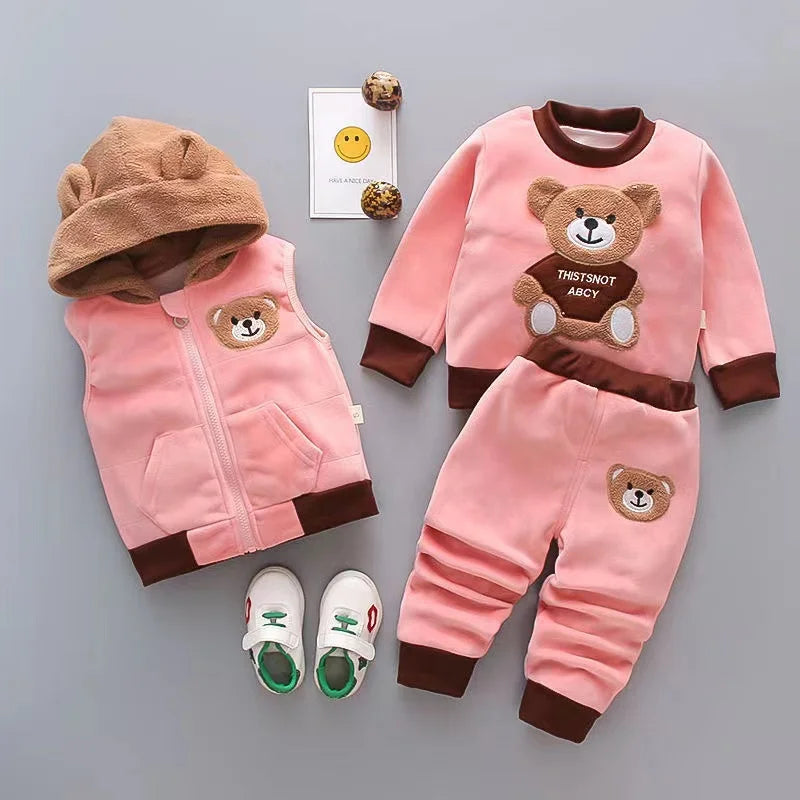 3Pcs Newborn Clothes Baby Girl Clothes Sets Infant Outfit Autumn Winter Vest+Sweater+ Pants Toddler Clothing Set Warm Suits 0-4Y